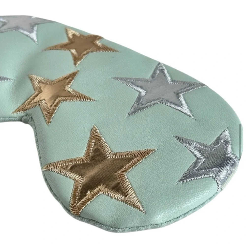 Free People Understated Cooling Leather Face Mask Adjustable Stars Green NIB - Picture 2 of 4